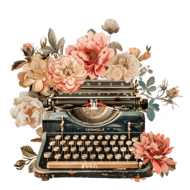 Vintage typewriter with flowers